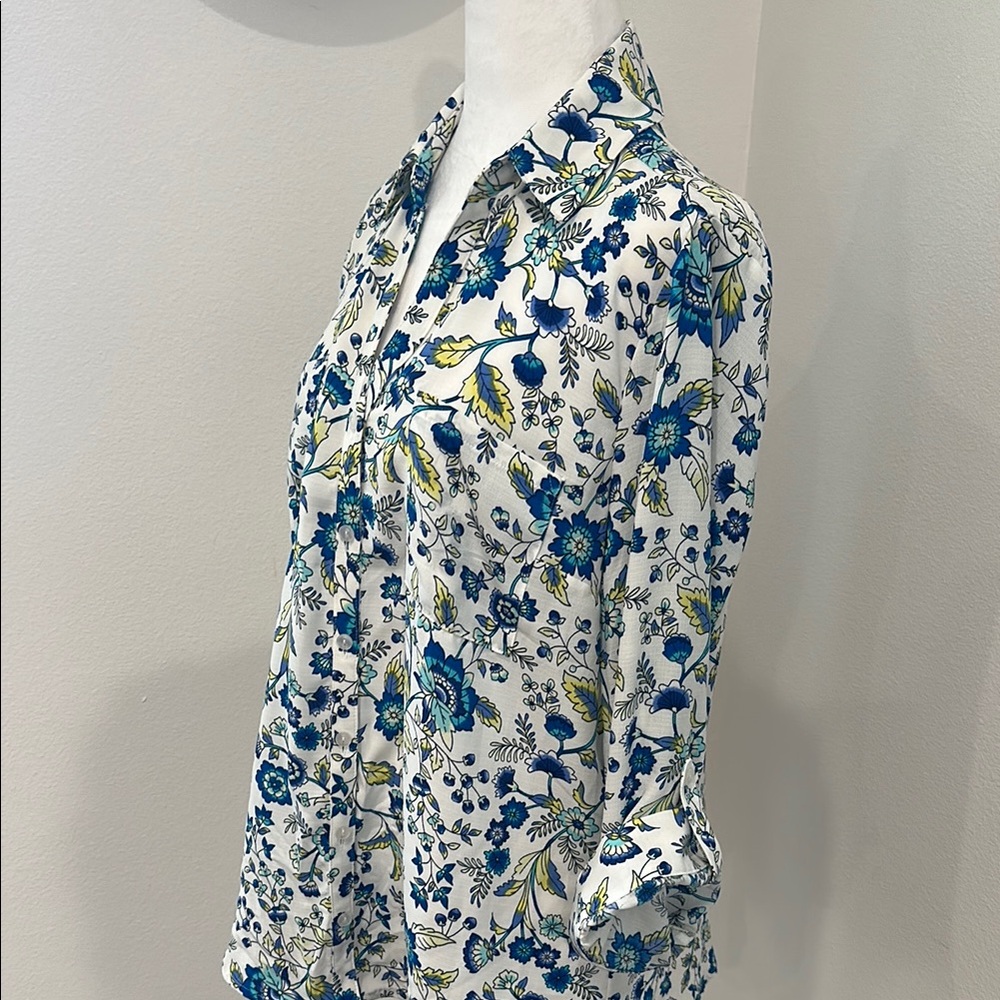 BCX Blue and Yellow Floral Button Down Shirt - Picture 6 of 13